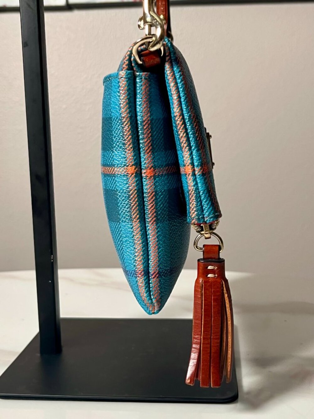 Dooney & Bourke Tiverton Blue Tartan Plaid Crossbody Tassel Bag + COA - Picture 5 of 15